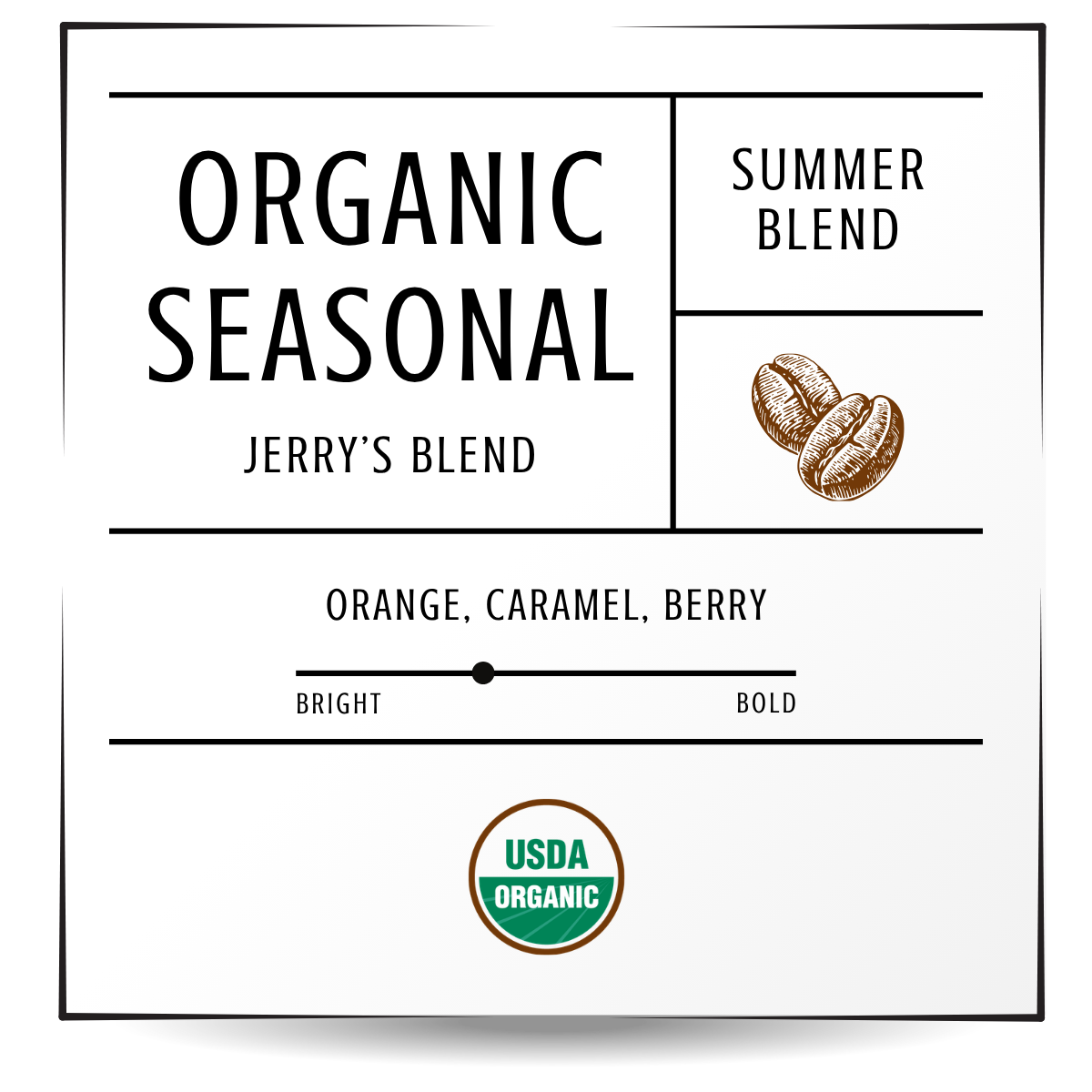 Summer Seasonal Jerry's Blend with notes of orange, caramel and berry.